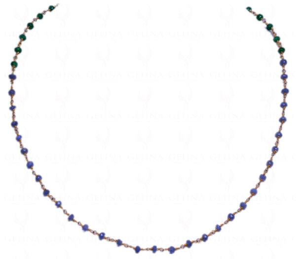 Emerald & Sapphire Bead Chain Linked In .925 Silver - Yellow Polish CP-1039