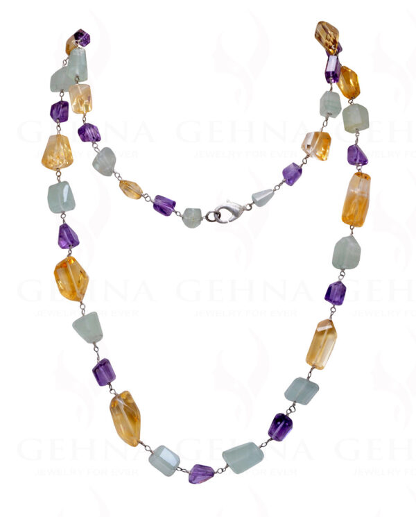 18" Aquamarine Citrine Amethyst Tumble Chain In .925 Sterling Silver CS-1039