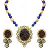 Blue Thewa Work Pendant & Earring Set Attached With Blue Onyx Bead Chain FN-1039
