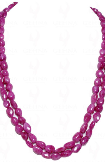 2 Rows Of Natural & Rare Ruby Gemstone Tumble Bead Necklace NP-1039