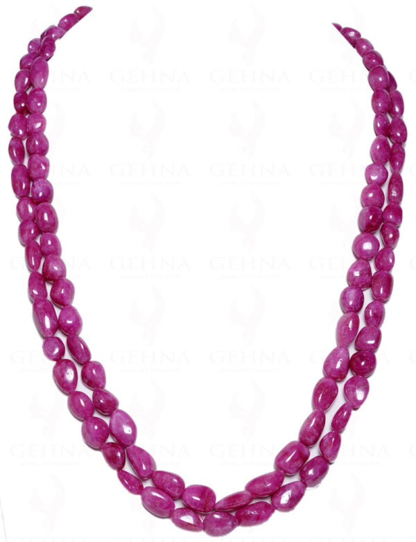 2 Rows Of Natural & Rare Ruby Gemstone Tumble Bead Necklace NP-1039