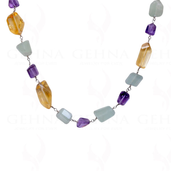 18" Aquamarine Citrine Amethyst Tumble Chain In .925 Sterling Silver CS-1039