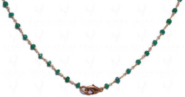 Emerald & Sapphire Bead Chain Linked In .925 Silver - Yellow Polish CP-1039