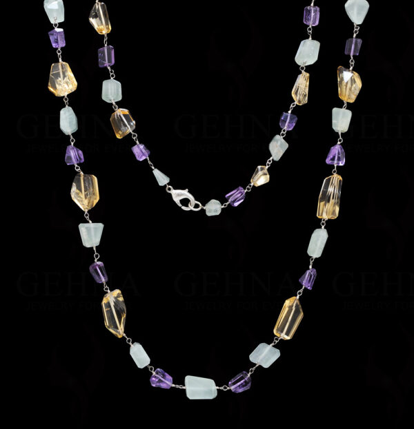 18" Aquamarine Citrine Amethyst Tumble Chain In .925 Sterling Silver CS-1039