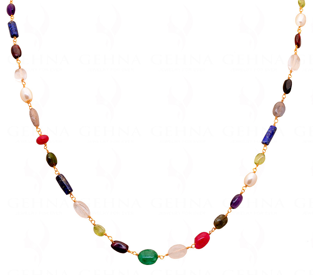 Multi Color Gemstone Bead  Chain In .925 Sterling Silver Cm1040