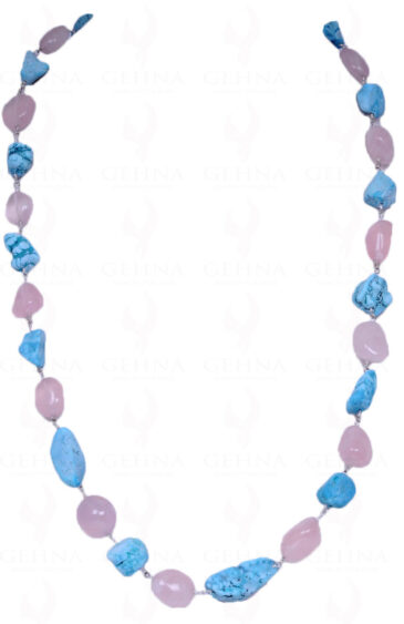 Turquoise & Rose Quartz Chain In .925 Sterling Silver CS-1040