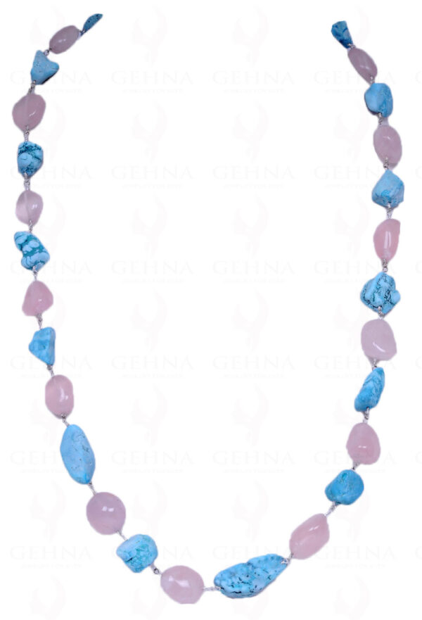 Turquoise & Rose Quartz Chain In .925 Sterling Silver CS-1040