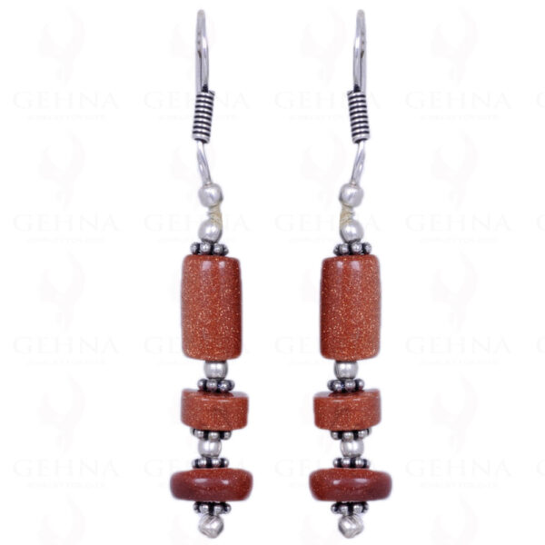 Sunstone Gemstone Beaded Earrings Made In .925 Sterling Silver ES-1040