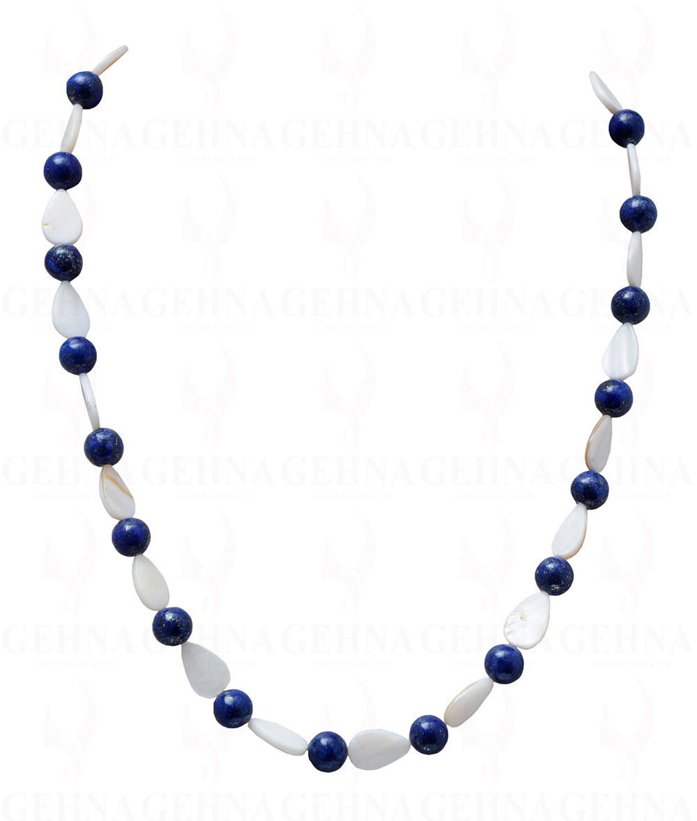 Round Lapis Lazuli Balls & Mother Of Pearl Pear Shape Bead Strand NM-1040