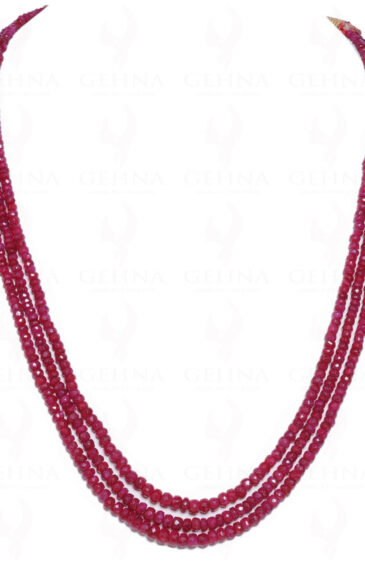 3 Rows Of Ruby Gemstone Faceted Bead Necklace NP-1040