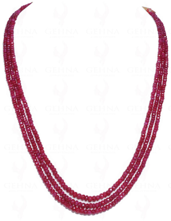 3 Rows Of Ruby Gemstone Faceted Bead Necklace NP-1040