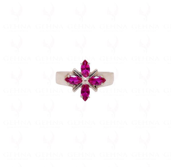 Ruby Gemstone Studded 925 Sterling Silver Flower Shaped Ring SR-1040