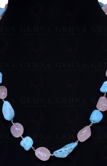 Turquoise & Rose Quartz Chain In .925 Sterling Silver CS-1040