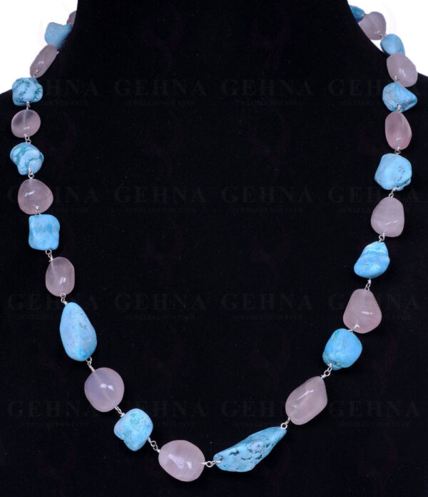 Turquoise & Rose Quartz Chain In .925 Sterling Silver CS-1040