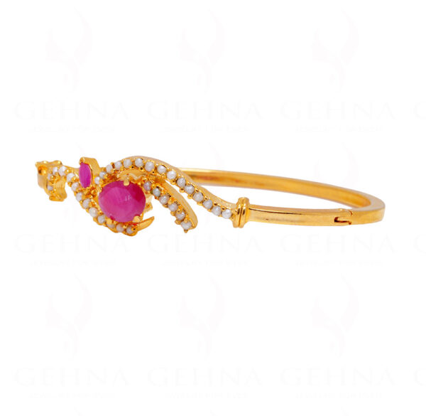 Ruby & Pearl Studded Stylish Gold Plated Bracelet FB-1040