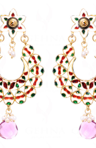 Tourmaline & Multicolor Studded With Meenakari Work Earrings FE-1040
