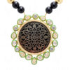 Black Thewa Work Pendant & Earrings Attached With Black Onyx Beads FN-1040
