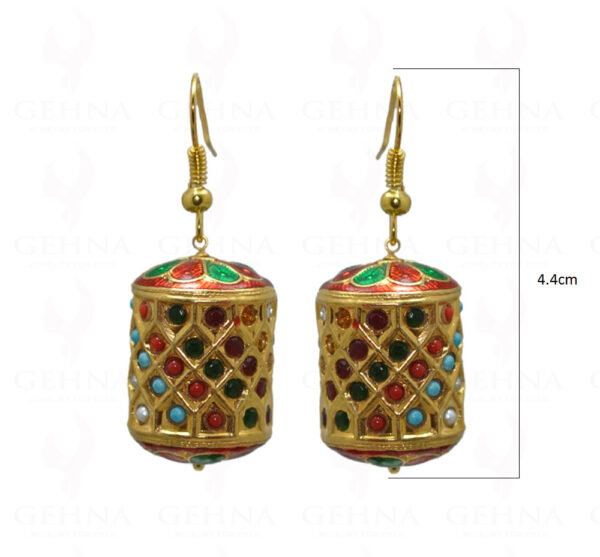 Navaratna Stone Studded Jadau Bead Earrings With Enamel Work LE01-1040