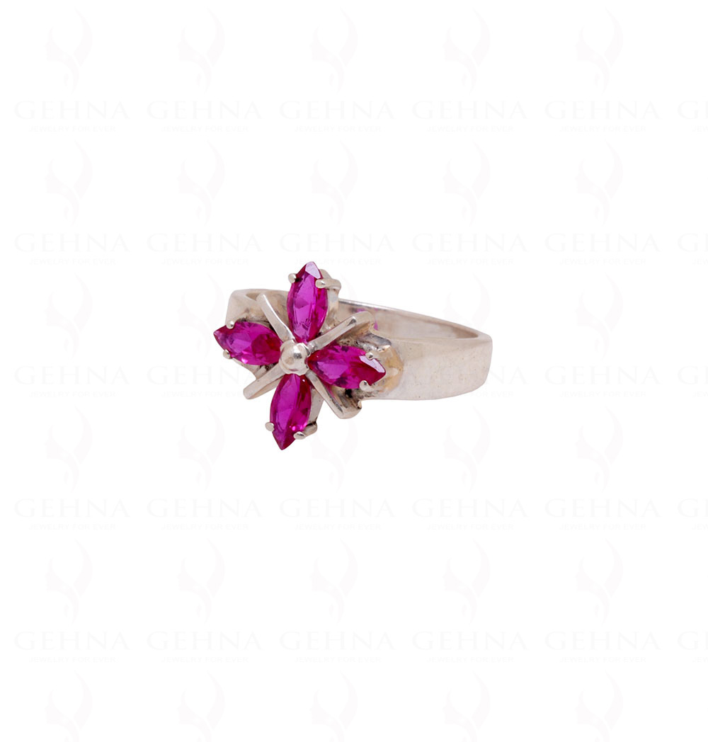 Ruby Gemstone Studded 925 Sterling Silver Flower Shaped Ring SR-1040