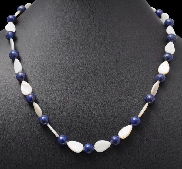 Round Lapis Lazuli Balls & Mother Of Pearl Pear Shape Bead Strand NM-1040