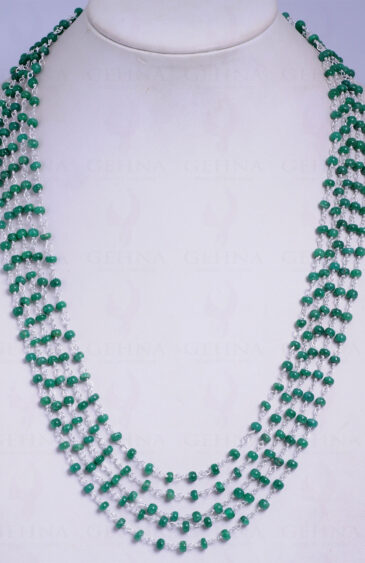 5 Rows Emerald Gemstone Bead Necklace Linked In .925 Silver CP-1041