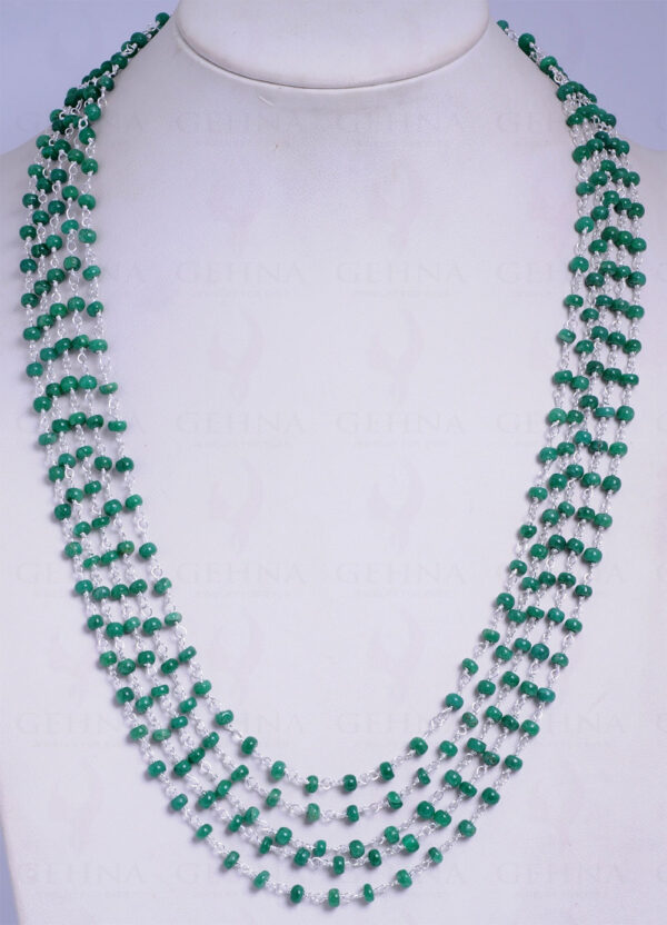 5 Rows Emerald Gemstone Bead Necklace Linked In .925 Silver CP-1041