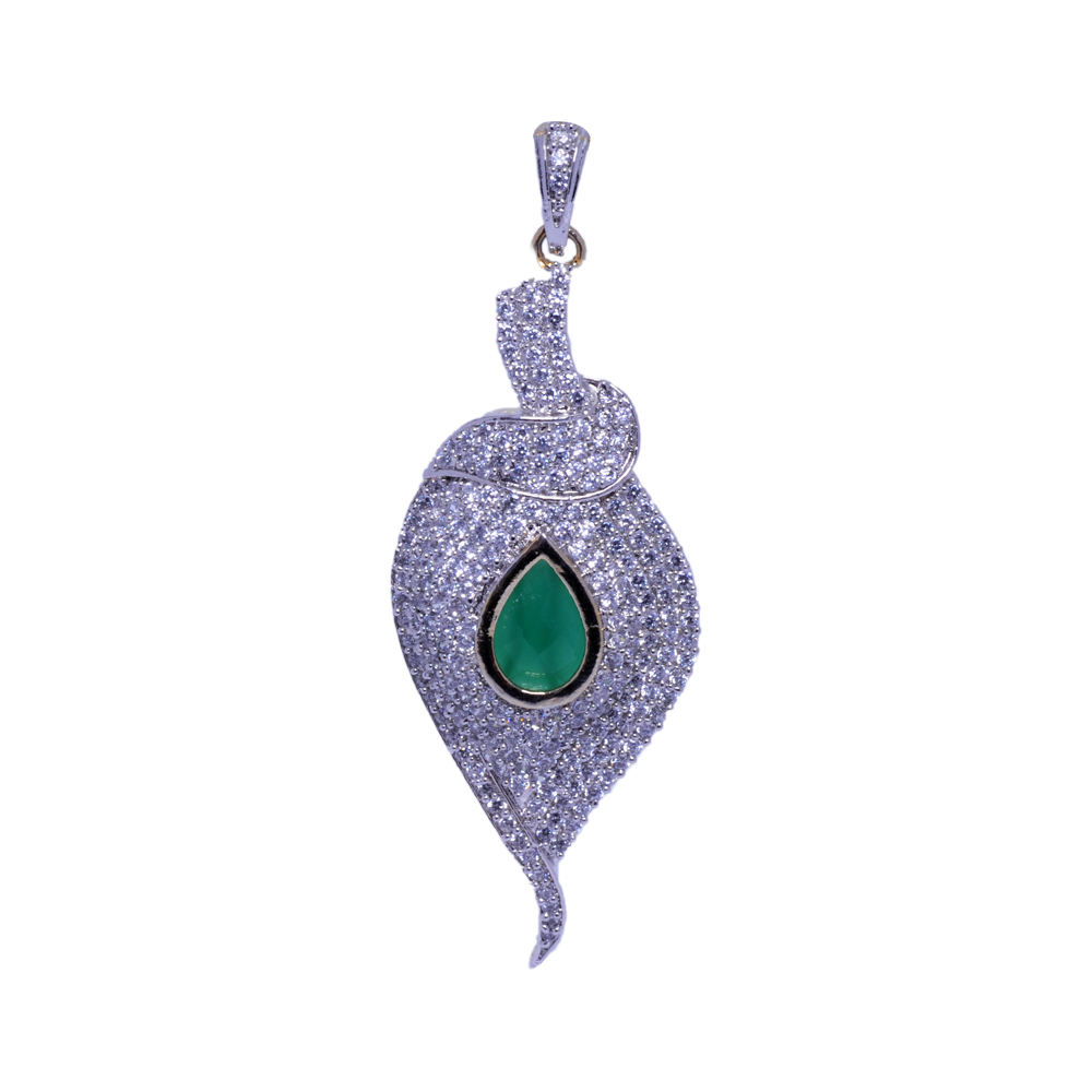 Emerald Green & Cubic Zirconia Studded Elegant Pendant & Earring Set FP-1041