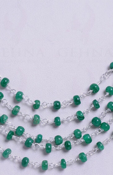 5 Rows Emerald Gemstone Bead Necklace Linked In .925 Silver CP-1041