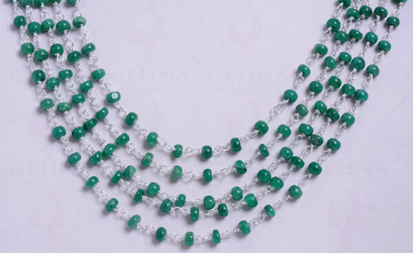 5 Rows Emerald Gemstone Bead Necklace Linked In .925 Silver CP-1041