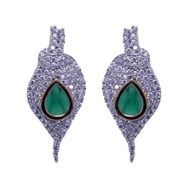 Emerald Green & Cubic Zirconia Studded Elegant Pendant & Earring Set FP-1041