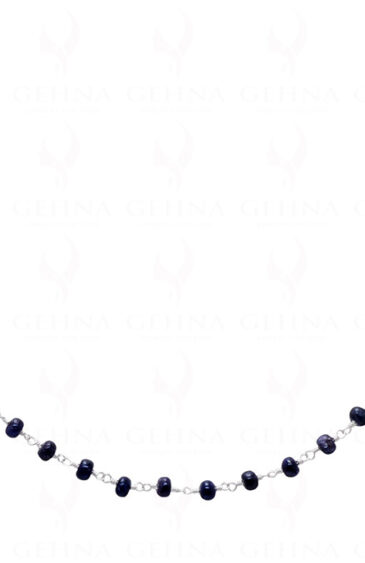 18″ Blue Sapphire Plain Bead Chain Linked In 925 Sterling Silver CP-1042