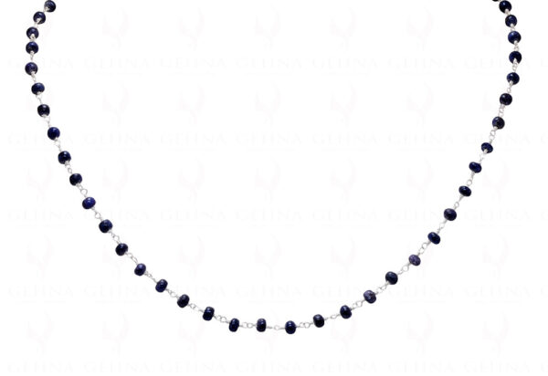 18" Blue Sapphire Plain Bead Chain Linked In 925 Sterling Silver CP-1042