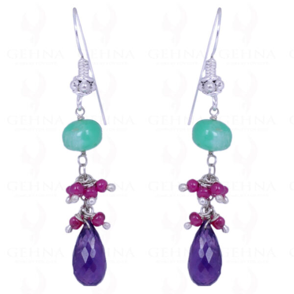 Ruby Amethyst & Chrysoprase Gemstone Earrings Made In .925 Solid Silver ES-1042