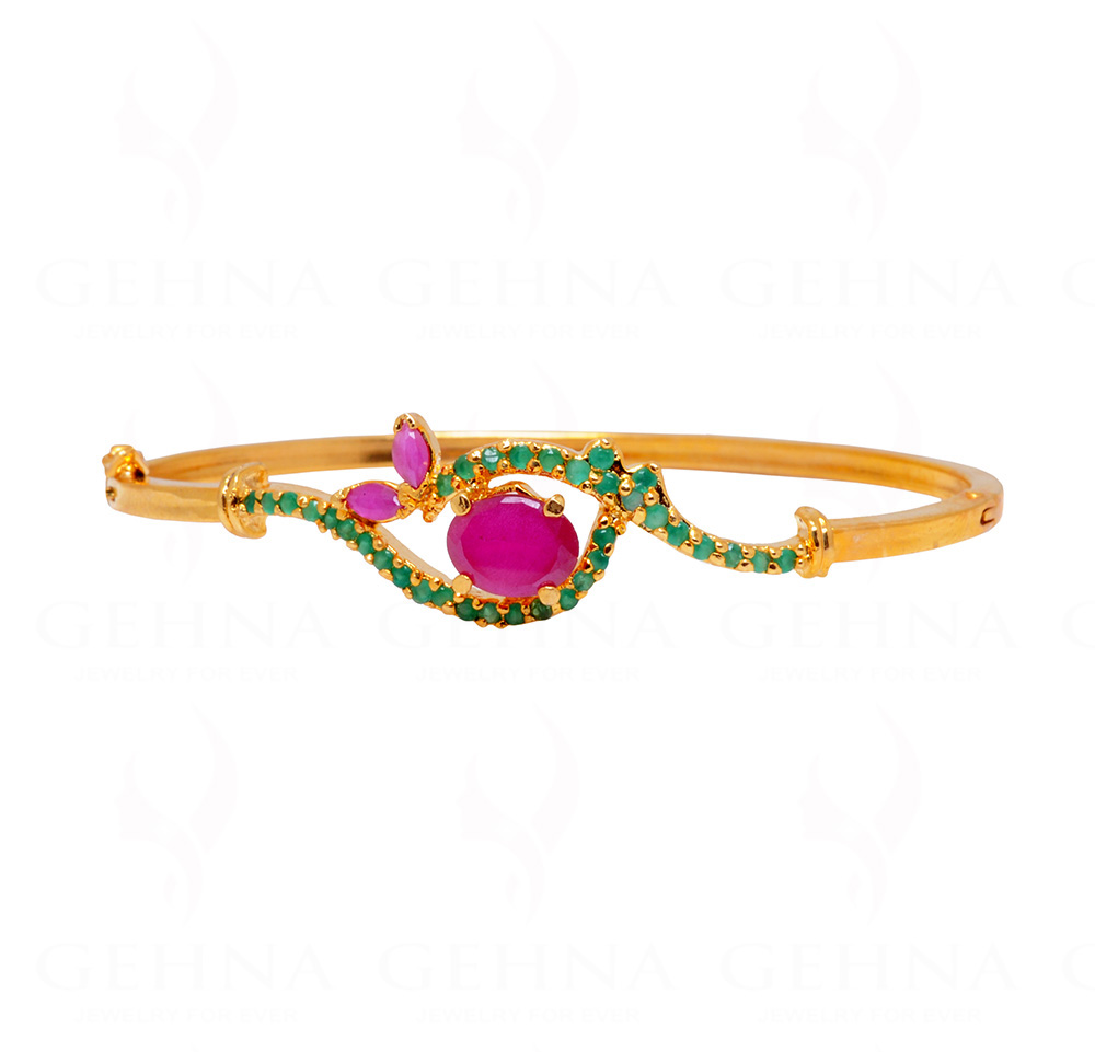 Ruby & Emerald Color Stone Studded Yellow Gold Polished Bracelet FB-1042