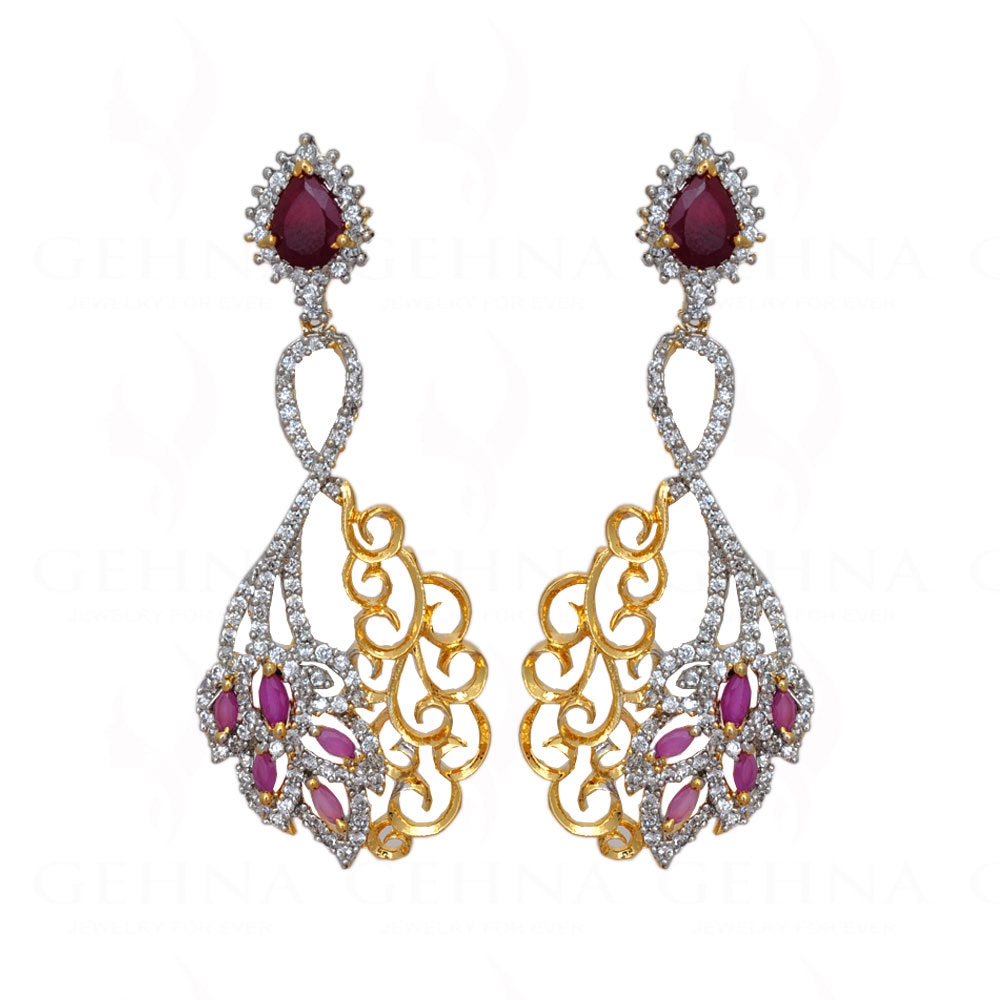 Simulated Diamond & Ruby Studded Festive Earrings FE-1042