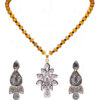 Topaz Studded Pendant & Earring Set With Multicolor Stone Bead Chain FN-1042