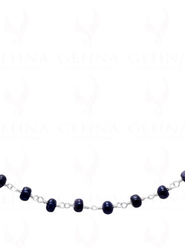 18″ Blue Sapphire Plain Bead Chain Linked In 925 Sterling Silver CP-1042