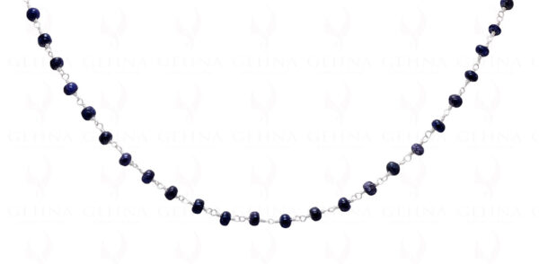 18" Blue Sapphire Plain Bead Chain Linked In 925 Sterling Silver CP-1042