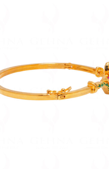 Ruby & Emerald Color Stone Studded Yellow Gold Polished Bracelet FB-1042