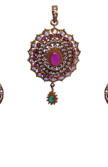 Ethnic Cubic Zirconia & Ruby Studded Traditional Pendant & Earring Set FP-1042