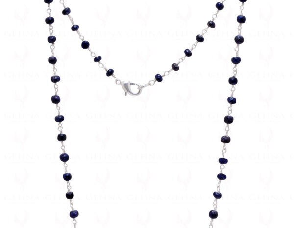 18" Blue Sapphire Plain Bead Chain Linked In 925 Sterling Silver CP-1042