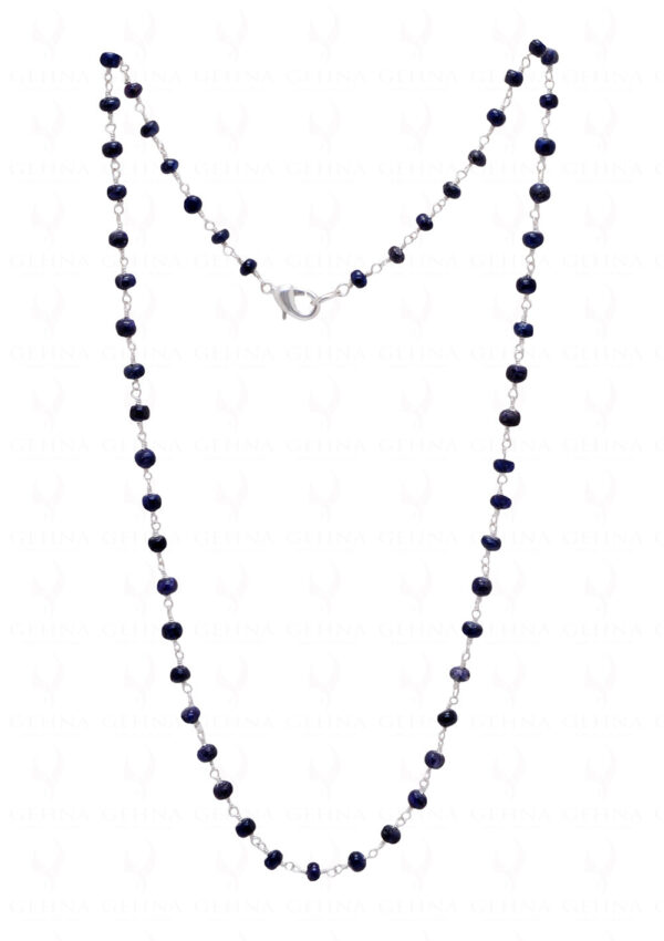 18" Blue Sapphire Plain Bead Chain Linked In 925 Sterling Silver CP-1042