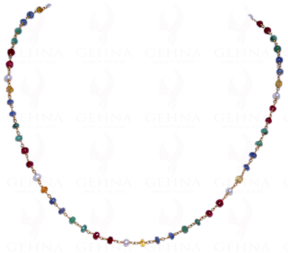 18" Multi Color Precious Gemstone Bead Chain In .925 Sterling Silver Cm1043