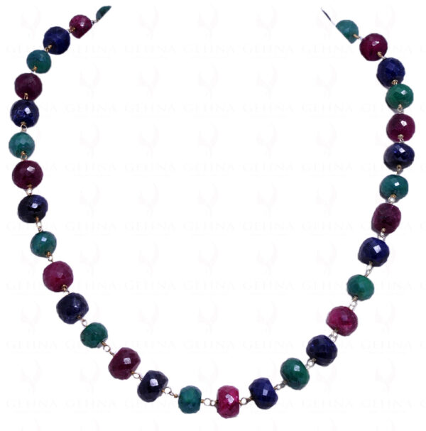 Sapphire Ruby Emerald Bead Chain Linked In .925 Silver - Yellow Polish CP-1043