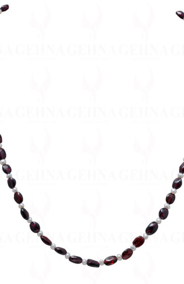 Fresh Water Pearl & Garnet Gemstone Oval Shape Bead Necklace NM-1043