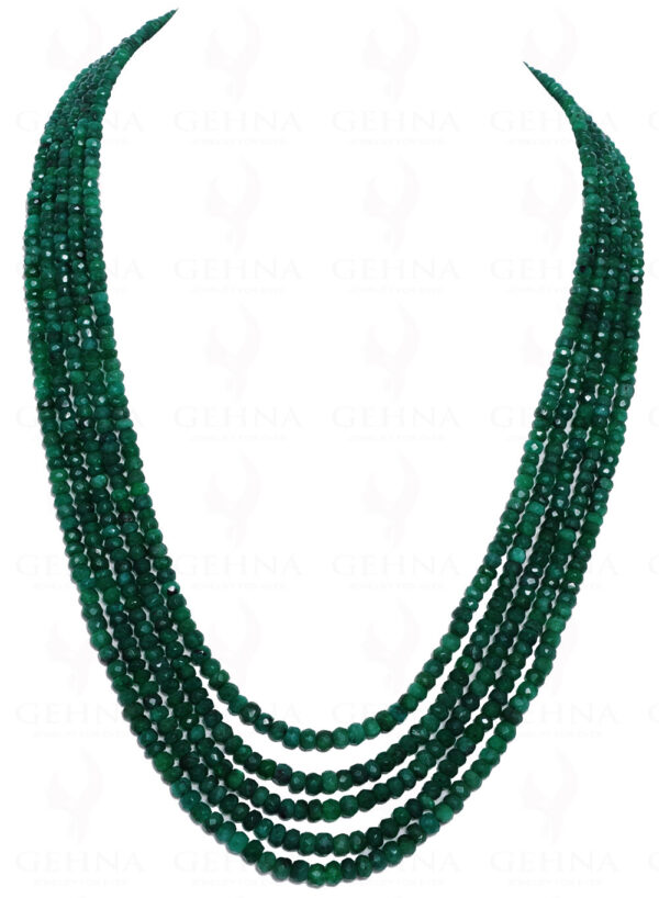 5 Rows Of Dark Color Natural Emerald Gemstone Faceted Bead Necklace NP-1043