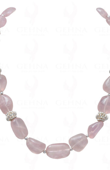 Rose Quartz Gemstone Bead Tumble String With .925 Solid Silver Elements NS-1043
