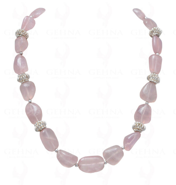 Rose Quartz Gemstone Bead Tumble String With .925 Solid Silver Elements NS-1043