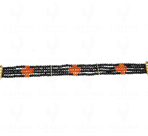 4 Rows Of Black Spinel & Carnelian Gemstone Faceted Bead Bracelet BS-1043