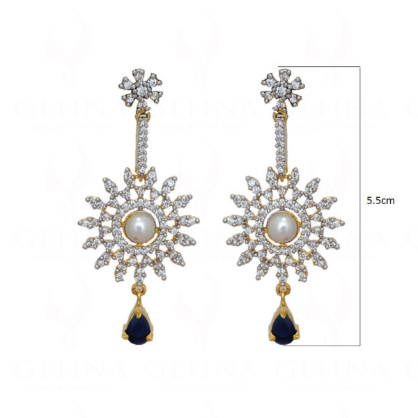 Freshwater Pearls, Simulated Diamond & Sapphire Studded Earrings FE-1043